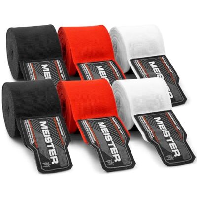Meister Set van 3 semi-elastische handbandages voor volwassenen, 457 cm, voor MMA en boksen Meister Set van 3 semi-elastische handbandages voor volwassenen, 457 cm, voor MMA en boksen