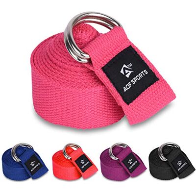 AQF Sangle de yoga 1,8 m, 2,4 m, 3 m en coton doux avec boucle en D réglable pour étirement des jambes et bande d'étirement du corps AQF Sangle de yoga 1,8 m, 2,4 m, 3 m en coton doux avec boucle en D réglable pour étirement des jambes et bande d'étirement du corps