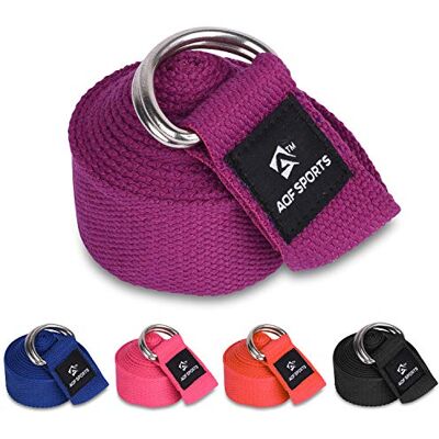 AQF Sangle de yoga 1,8 m, 2,4 m, 3 m en coton doux avec boucle en D réglable pour étirement des jambes et bande d'étirement du corps AQF Sangle de yoga 1,8 m, 2,4 m, 3 m en coton doux avec boucle en D réglable pour étirement des jambes et bande d'étirement du corps
