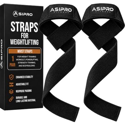 ASIPRO Weight lifting straps, gym, voor gewichtheffen, riemen, gewatteerd, fitness voor deadlifting, powerlifting voor dames en heren ASIPRO Weight lifting straps, gym, voor gewichtheffen, riemen, gewatteerd, fitness voor deadlifting, powerlifting voor dames en heren