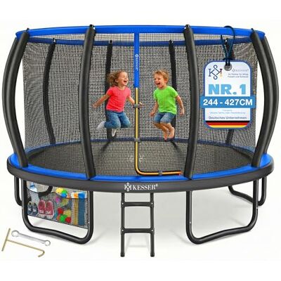 KESSER Outdoor trampoline Ø 244/305/366/427 cm, GS-certificaat, tuintrampoline voor kinderen en volwassenen < 150 kg met veiligheidsnet, tas, ladder, randafdekking en netstangen KESSER Outdoor trampoline Ø 244/305/366/427 cm, GS-certificaat, tuintrampoline voor kinderen en volwassenen < 150 kg met veiligheidsnet, tas, ladder, randafdekking en netstangen