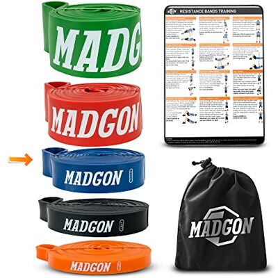 MADGON Elastiques Musculation (en Bande Unique en 5 Forces ou en Set) Bandes Elastique Fitness Résistantes et Durables avec Sac et Guide PDF – Elastique Fitness Tout Groupe Musculaire MADGON Elastiques Musculation (en Bande Unique en 5 Forces ou en Set) Bandes Elastique Fitness Résistantes et Durables avec Sac et Guide PDF – Elastique Fitness Tout Groupe Musculaire