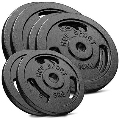 HS HOP-SPORT Hop-Sport Gietijzeren halterschijven, 20 kg, 30 kg, 40 kg, 60 kg, set halterschijven, set gietijzeren schijven met cilinderdiameter van 30/31 mm, krachttraining en gewichtheffen HS HOP-SPORT Hop-Sport Gietijzeren halterschijven, 20 kg, 30 kg, 40 kg, 60 kg, set halterschijven, set gietijzeren schijven met cilinderdiameter van 30/31 mm, krachttraining en gewichtheffen