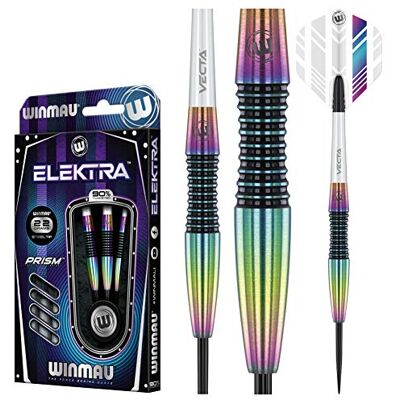 WINMAU Elektra Dartpijlen 90% wolfraam met prismatische vinnen en Vecta schachten (schachten) Beschikbare gewichten 22 g 24 g 26 g Urban Grip Gewicht per match Profiel torpedo profiel WINMAU Elektra Dartpijlen 90% wolfraam met prismatische vinnen en Vecta schachten (schachten) Beschikbare gewichten 22 g 24 g 26 g Urban Grip Gewicht per match Profiel torpedo profiel