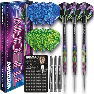 WINMAU Tuscan Professionele dartpijlen, stalen punt, wolfraam, met vinnen en schachten (golven), 24 g WINMAU Tuscan Professionele dartpijlen, stalen punt, wolfraam, met vinnen en schachten (golven), 24 g