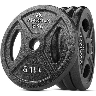 Amonax Gietijzeren halterschijvenset, 2,5 kg, 5 kg, 10 kg halterset voor 25 mm en 50 mm Olympische gewichtsstangen, metalen halterschijven voor gewichtheffen Amonax Gietijzeren halterschijvenset, 2,5 kg, 5 kg, 10 kg halterset voor 25 mm en 50 mm Olympische gewichtsstangen, metalen halterschijven voor gewichtheffen