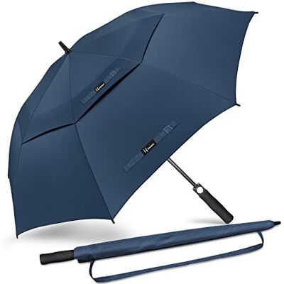 NINEMAX paraplu, groot, stormbestendig, gaat automatisch open, L, paraplu, voor heren en dames, dubbele overkapping, geventileerd (marineblauw) L/58 Zoll/147CM NINEMAX paraplu, groot, stormbestendig, gaat automatisch open, L, paraplu, voor heren en dames, dubbele overkapping, geventileerd (marineblauw) L/58 Zoll/147CM