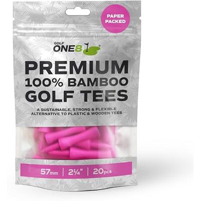 GOLF ONE8 Roze golf tees 57 mm 20 tees roze golf tees 100% bamboe 100% bamboe 100% duurzaam 100% biologisch afbreekbaar GOLF ONE8 Roze golf tees 57 mm 20 tees roze golf tees 100% bamboe 100% bamboe 100% duurzaam 100% biologisch afbreekbaar