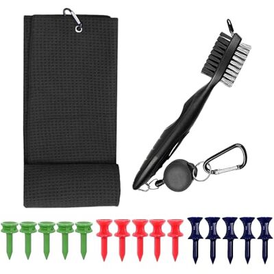 NyxSeat 1 x dubbelzijdige golfclubborstel, 1 x sporthanddoek, 15 x golfhouder, golfhanddoek, golfaccessoires, golfreinigingsset, golfgeschenkdoos, cadeau voor NyxSeat 1 x dubbelzijdige golfclubborstel, 1 x sporthanddoek, 15 x golfhouder, golfhanddoek, golfaccessoires, golfreinigingsset, golfgeschenkdoos, cadeau voor
