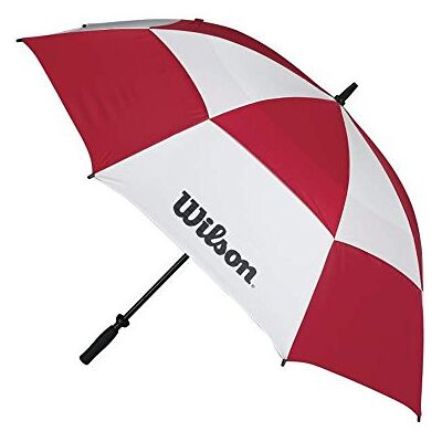 Wilson Golf WGA090200RED Paraplu, dubbele windscherm, anti-storing, diameter: 157 cm, kunststof, toren, wit/rood Wilson Golf WGA090200RED Paraplu, dubbele windscherm, anti-storing, diameter: 157 cm, kunststof, toren, wit/rood
