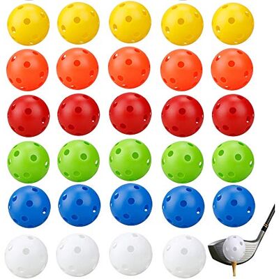 Lepidi 30 stuks praktische golfballen, kleur kunststof, 26 holle gaten, Air Flow voor Swing Practice, Driving Range (6 kleuren) Lepidi 30 stuks praktische golfballen, kleur kunststof, 26 holle gaten, Air Flow voor Swing Practice, Driving Range (6 kleuren)