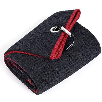 Mile High Life Microfiber Golf Handdoek Premium Microfiber Stof Honingraat Stof Clip Stevige Karabijnhaak (Zwart/Rood) Mile High Life Microfiber Golf Handdoek Premium Microfiber Stof Honingraat Stof Clip Stevige Karabijnhaak (Zwart/Rood)