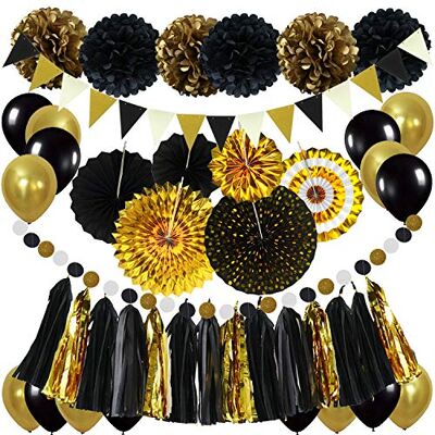 Zerodeco Feest Decoratie Zwart Goud Pompons Houder Papier Golf Vlag Driehoek Hangende slinger Luchtballon Verjaardag Oudejaarsavond Zerodeco Feest Decoratie Zwart Goud Pompons Houder Papier Golf Vlag Driehoek Hangende slinger Luchtballon Verjaardag Oudejaarsavond