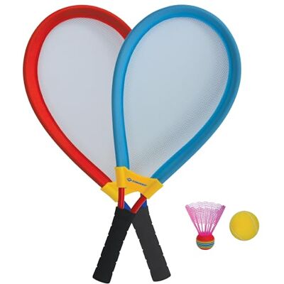 Schildkröt Set reuzenrackets, twee extra grote badmintonrackets met elastisch net, een zachte bal en een kleurrijk stuurwiel, 970150 Schildkröt Set reuzenrackets, twee extra grote badmintonrackets met elastisch net, een zachte bal en een kleurrijk stuurwiel, 970150