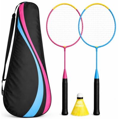 ATHLEJOY Badminton-set 2 badmintonrackets, 1 vliegbal en praktische draagtas badmintonset voor kinderen en volwassenen vrije tijd en buitensport ATHLEJOY Badminton-set 2 badmintonrackets, 1 vliegbal en praktische draagtas badmintonset voor kinderen en volwassenen vrije tijd en buitensport