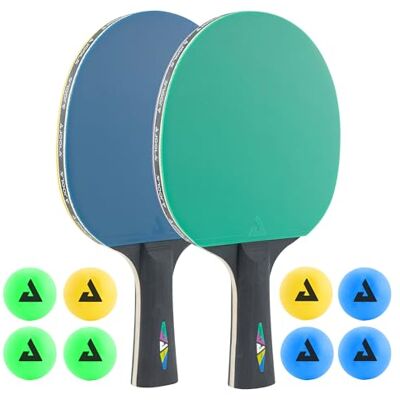 JOOLA Tafeltennisracketset bestaande uit 2 tafeltennisrackets + 8 tafeltennisballen, ideaal voor gezinnen, beginners en professionals JOOLA Tafeltennisracketset bestaande uit 2 tafeltennisrackets + 8 tafeltennisballen, ideaal voor gezinnen, beginners en professionals