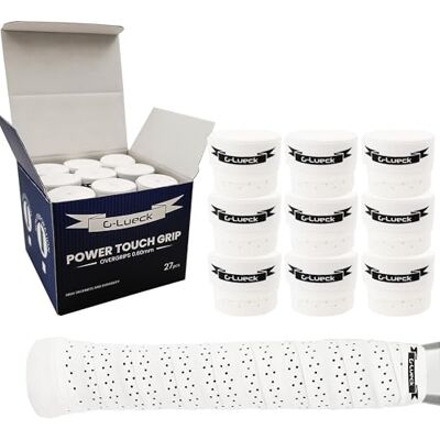 G-Lueck Set van 27 Premium Power Touch tennisovergrip met perforatie, hoge hechting, lange levensduur, 0,60 mm dik, voor padelrackets, squash, badmintonracket, geperforeerd G-Lueck Set van 27 Premium Power Touch tennisovergrip met perforatie, hoge hechting, lange levensduur, 0,60 mm dik, voor padelrackets, squash, badmintonracket, geperforeerd