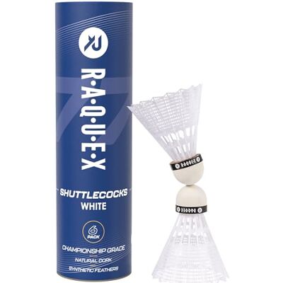 Raquex Badmintonstuurwielen – geel/wit, buis van 6 stuks – stuurwielen van volledig natuurlijke kurk, nylon veren – drie snelheidsopties – duurzame badmintonshuttles voor binnen en buiten Raquex Badmintonstuurwielen – geel/wit, buis van 6 stuks – stuurwielen van volledig natuurlijke kurk, nylon veren – drie snelheidsopties – duurzame badmintonshuttles voor binnen en buiten