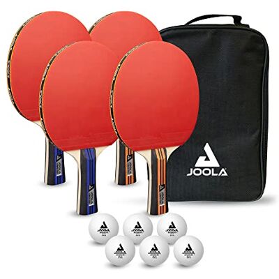 JOOLA Family Advanced tafeltennisset, 4 tafeltennisbatjes + 6 3Star tafeltennisballen + draagtas, geavanceerd niveau, 28 x 18 x 8 cm JOOLA Family Advanced tafeltennisset, 4 tafeltennisbatjes + 6 3Star tafeltennisballen + draagtas, geavanceerd niveau, 28 x 18 x 8 cm