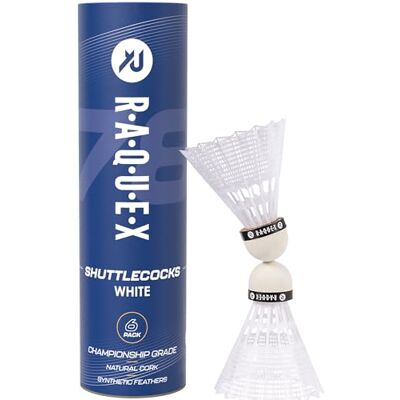 Raquex Badmintonstuurwielen – geel/wit, buis van 6 stuks – stuurwielen van volledig natuurlijke kurk, nylon veren – drie snelheidsopties – duurzame badmintonshuttles voor binnen en buiten Raquex Badmintonstuurwielen – geel/wit, buis van 6 stuks – stuurwielen van volledig natuurlijke kurk, nylon veren – drie snelheidsopties – duurzame badmintonshuttles voor binnen en buiten