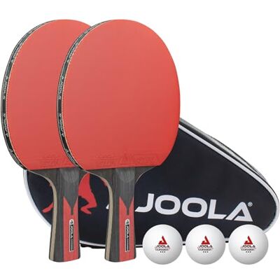 JOOLA Duo Carbon Set van 6 tafeltennisrackets + 3 ballen + hoes rood/zwart JOOLA Duo Carbon Set van 6 tafeltennisrackets + 3 ballen + hoes rood/zwart