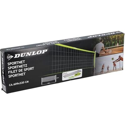 Dunlop Sportnet 609 x 220 cm, volleybalnet, tennisnet, badmintonnet, complete set met stangen, net, grondankers en spantouwen, veelzijdig inzetbaar Dunlop Sportnet 609 x 220 cm, volleybalnet, tennisnet, badmintonnet, complete set met stangen, net, grondankers en spantouwen, veelzijdig inzetbaar