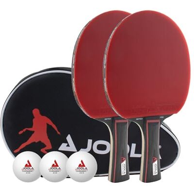 JOOLA Duo Pro 2 batjes 3 ballen pingpong hoes set tafeltennis rood/zwart, 6-delig JOOLA Duo Pro 2 batjes 3 ballen pingpong hoes set tafeltennis rood/zwart, 6-delig
