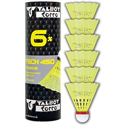 Talbot Torro Badminton Tech 450 stuurwielen, 6 stuks, premium nylon, wit, snelheid: rood/snel Talbot Torro Badminton Tech 450 stuurwielen, 6 stuks, premium nylon, wit, snelheid: rood/snel