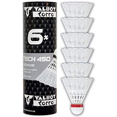 Talbot Torro Badminton Tech 450 stuurwielen, 6 stuks, premium nylon, wit, snelheid: rood/snel Talbot Torro Badminton Tech 450 stuurwielen, 6 stuks, premium nylon, wit, snelheid: rood/snel