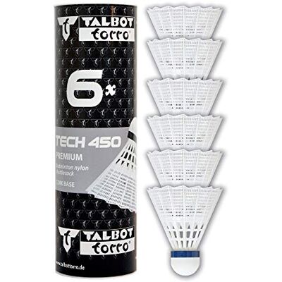 Talbot Torro Badminton Tech 450 stuurwielen, 6 stuks, premium nylon, wit, snelheid: rood/snel Talbot Torro Badminton Tech 450 stuurwielen, 6 stuks, premium nylon, wit, snelheid: rood/snel
