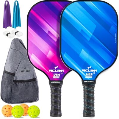 VICLION V Pickleball Paddles, USAPA Goedgekeurd Carbon Fiber Pickleball Paddles Set van 2, PP Honeycomb Core Lichtgewicht Pickleball Racket, Beste Pickle Balls Racket Set voor VolwassenQ VICLION V Pickleball Paddles, USAPA Goedgekeurd Carbon Fiber Pickleball Paddles Set van 2, PP Honeycomb Core Lichtgewicht Pickleball Racket, Beste Pickle Balls Racket Set voor VolwassenQ