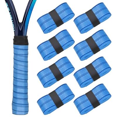 Quorumsg 8 stuks antislip en ademende overgrips van duurzaam polyurethaan voor tennisrackets, badminton, squash, padel, pickleball (blauw) Quorumsg 8 stuks antislip en ademende overgrips van duurzaam polyurethaan voor tennisrackets, badminton, squash, padel, pickleball (blauw)