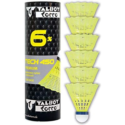 Talbot Torro Badminton Tech 450 stuurwielen, 6 stuks, premium nylon, wit, snelheid: rood/snel Talbot Torro Badminton Tech 450 stuurwielen, 6 stuks, premium nylon, wit, snelheid: rood/snel