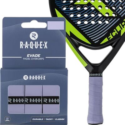 Raquex Evade overgrip voor padelrackets, lichtpaars, verpakking van 3 stuks, 0,65 mm dik, absorberend, licht hechtende antislip overgrip voor padel- of pickleballrackets Raquex Evade overgrip voor padelrackets, lichtpaars, verpakking van 3 stuks, 0,65 mm dik, absorberend, licht hechtende antislip overgrip voor padel- of pickleballrackets