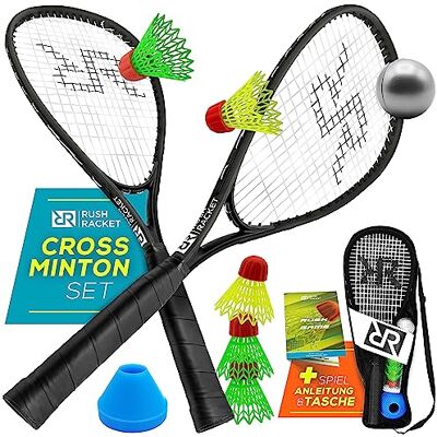Rush Racket RS3 Speed Badminton Set 5 pièces (2 raquettes, 5 volants, 1 softball, 8 marquages de champ, 1 sac de transport) Kit de crossminton Turbo Badminton Set de badminton de vitesse Rush Racket RS3 Speed Badminton Set 5 pièces (2 raquettes, 5 volants, 1 softball, 8 marquages de champ, 1 sac de transport) Kit de crossminton Turbo Badminton Set de badminton de vitesse