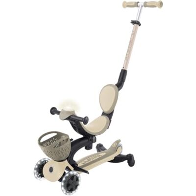 Globber GO•UP Baby 360 Lights – schaalbare step met 3 wielen met zitting en rugleuning, voor kinderen van 15 maanden tot 6 jaar, taupe Globber GO•UP Baby 360 Lights – schaalbare step met 3 wielen met zitting en rugleuning, voor kinderen van 15 maanden tot 6 jaar, taupe