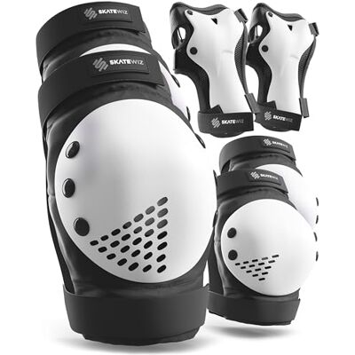 SKATEWIZ SMASH SMASH Inlineskates, beschermers voor volwassenen, beschermers, kniebescherming, handbeschermers voor skateboard, maat L/XL in zwart en wit SKATEWIZ SMASH SMASH Inlineskates, beschermers voor volwassenen, beschermers, kniebescherming, handbeschermers voor skateboard, maat L/XL in zwart en wit