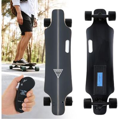 pedenencelia Elektrisch longboard skateboard met verbeterde lcd-afstandsbediening, 4 snelheden, maximale snelheid 15-30 km/u, weergave met dubbel vermogen/snelheid, uithoudingsvermogen (dualdrive) 30 km pedenencelia Elektrisch longboard skateboard met verbeterde lcd-afstandsbediening, 4 snelheden, maximale snelheid 15-30 km/u, weergave met dubbel vermogen/snelheid, uithoudingsvermogen (dualdrive) 30 km