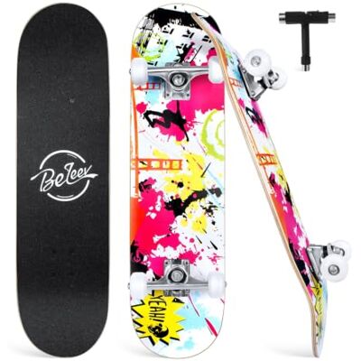 BELEEV Cruiser skateboard,79 x 20 cm,voor kinderen, tieners en volwassenen, 7 lagen Canadees esdoornhout, dubbelkick deck Concave met all-in-one T-tool voor beginners BELEEV Cruiser skateboard,79 x 20 cm,voor kinderen, tieners en volwassenen, 7 lagen Canadees esdoornhout, dubbelkick deck Concave met all-in-one T-tool voor beginners