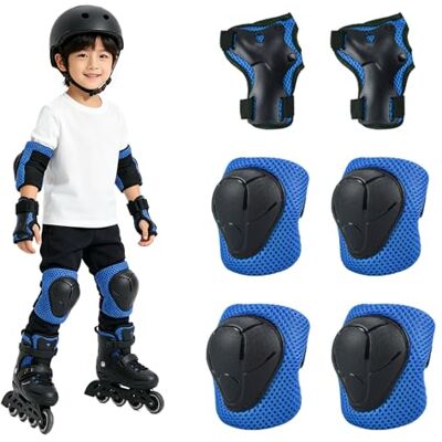 AEMCHDM Lot de 6 protections de genouillères, coudières et protège-poignets pour patinage, cyclisme, skateboard, escalade, vélo Bleu AEMCHDM Lot de 6 protections de genouillères, coudières et protège-poignets pour patinage, cyclisme, skateboard, escalade, vélo Bleu