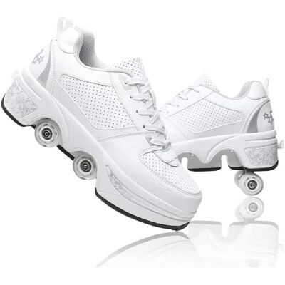LDRFSE Rolschaatsen voor meisjes, sneakers, rolschaatsen, skateboardschoenen, sneakers met wielen, sport, gymnastiek, mode, multifunctionele kick-scooter, voor jongens en meisjes, Wit Zilver 40 LDRFSE Rolschaatsen voor meisjes, sneakers, rolschaatsen, skateboardschoenen, sneakers met wielen, sport, gymnastiek, mode, multifunctionele kick-scooter, voor jongens en meisjes, Wit Zilver 40