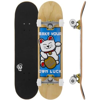 ENUFF Lucky Cat Complete skateboard, 7-laags esdoorn deck en hoogwaardige componenten: Decade Pro Trucks, XX 53 mm wielen, ABEC-9 lagers, skull icon anti-slip tape ENUFF Lucky Cat Complete skateboard, 7-laags esdoorn deck en hoogwaardige componenten: Decade Pro Trucks, XX 53 mm wielen, ABEC-9 lagers, skull icon anti-slip tape