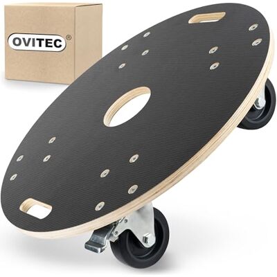 OVITEC Ronde skateboard voor zware lasten, extra stille wielen, belastbaar tot 400 kg, diameter 57 cm, hoogwaardig hout, met 2 remmen en handgrepen OVITEC Ronde skateboard voor zware lasten, extra stille wielen, belastbaar tot 400 kg, diameter 57 cm, hoogwaardig hout, met 2 remmen en handgrepen