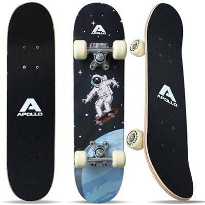Apollo Skateboard voor kinderen, compleet klein board met ABEC 3 kogellagers en aluminium assen, cool design voor kinderen, cruiser board voor meisjes en jongens, skateboard voor Apollo Skateboard voor kinderen, compleet klein board met ABEC 3 kogellagers en aluminium assen, cool design voor kinderen, cruiser board voor meisjes en jongens, skateboard voor
