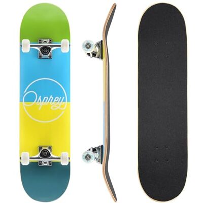 Osprey Skateboard complet débutants double kick trick, 31 x 8”, deck érable Osprey Skateboard complet débutants double kick trick, 31 x 8”, deck érable