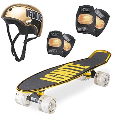Mondo Toys Chroma Gold Combo Pack Skateboard Flash LED Wheels incl. helm & beschermers 25568 Mondo Toys Chroma Gold Combo Pack Skateboard Flash LED Wheels incl. helm & beschermers 25568