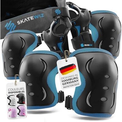 SKATEWIZ Inlineskates voor volwassenen, beschermers, kniebescherming, handbeschermer, skateboard beschermingsuitrusting, Impact, maat S, blauw SKATEWIZ Inlineskates voor volwassenen, beschermers, kniebescherming, handbeschermer, skateboard beschermingsuitrusting, Impact, maat S, blauw