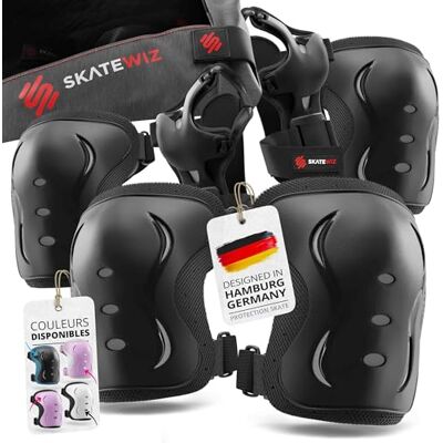 SKATEWIZ Inlineskates voor volwassenen, beschermers, kniebescherming, handbeschermer, skateboard-beschermingsuitrusting, Impact, maat L, zwart SKATEWIZ Inlineskates voor volwassenen, beschermers, kniebescherming, handbeschermer, skateboard-beschermingsuitrusting, Impact, maat L, zwart