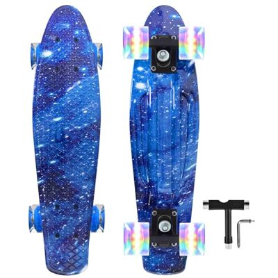 Nattork Mini Cruiser Skateboards, 55,9 cm, compleet retro skateboard met kleurrijke PU-wielen voor kinderen, meisjes, jongens, beginners Nattork Mini Cruiser Skateboards, 55,9 cm, compleet retro skateboard met kleurrijke PU-wielen voor kinderen, meisjes, jongens, beginners