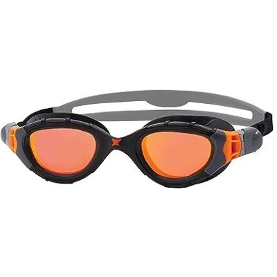Zoggs Predator Flex Titanium zwembril, UV-bescherming, snel verstelbare zwemriemen, anti-condensglazen voor volwassenen, 3D Flex Ultra Fit, grijs/zwart/oranje spiegel kleinere pasvorm Zoggs Predator Flex Titanium zwembril, UV-bescherming, snel verstelbare zwemriemen, anti-condensglazen voor volwassenen, 3D Flex Ultra Fit, grijs/zwart/oranje spiegel kleinere pasvorm